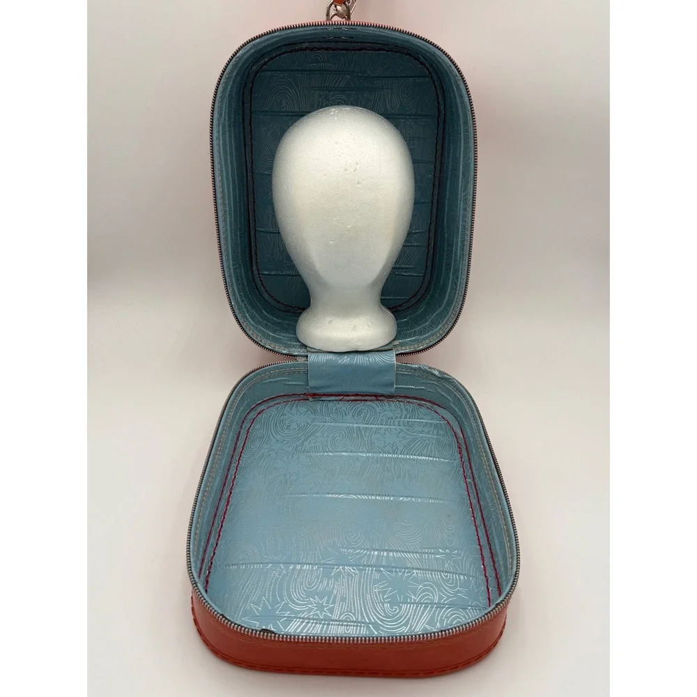 Vintage Orange Patent Vinyl Wig Carrying Case Retro Blue Star Interior 10x12x9